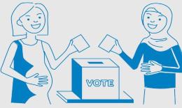 Drawing of two women voting