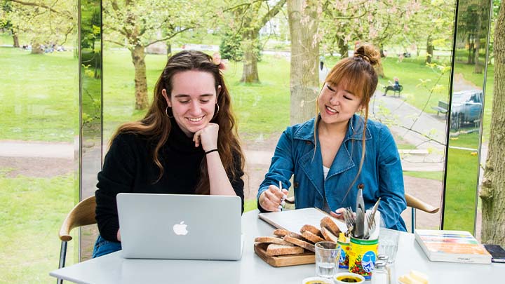 Female students studying together