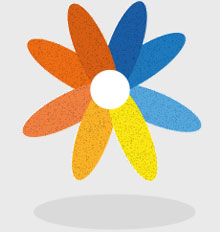 Age-friendly cities logo - multi-coloured flower