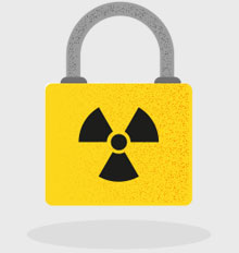 Pad lock with nuclear symbol