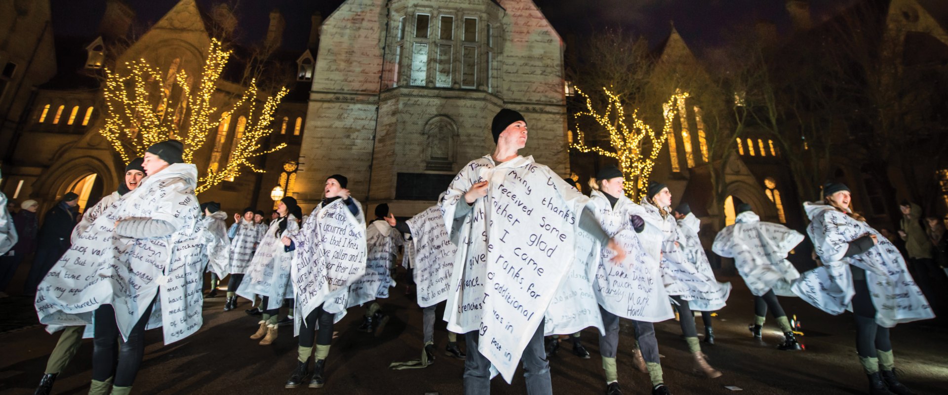 Drama students congregated in the University’s Old Quadrangle