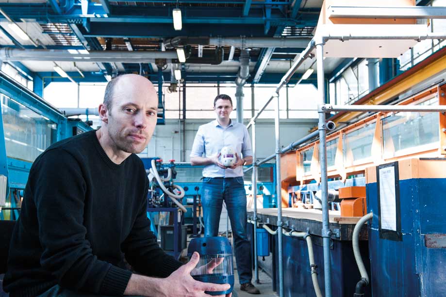 Professor Lennox (left) and Dr Watson (right) holding prototypes of the Avexis ROV