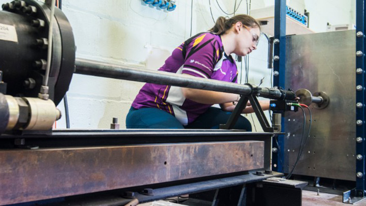 A student working on engineering project.