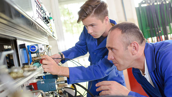 Research underway in a mechanical engineering lab.