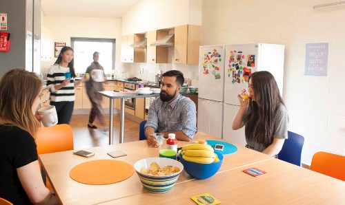 Residents sat in a kitchen in Richmond Hall.